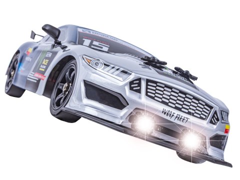 DUŻY Samochód Do Driftu Auto RC Drift 1:16 2,4 GHz PARA DYM Grafitowy Mustang 4WD LED