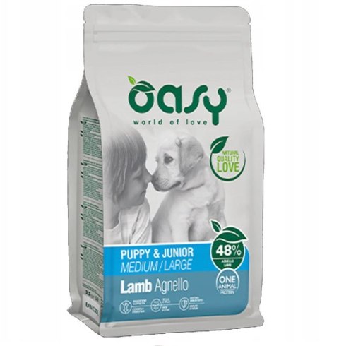 OASY ONE ANIMAL PROTEIN Puppy & Junior - Medium/Large - Jagnięcina 2,5 kg