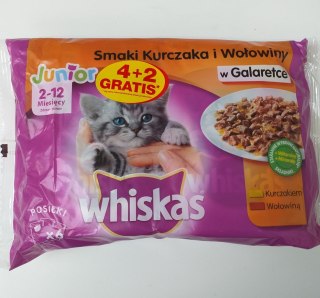 WHISKAS Junior Kurczak i Wołowina w Galaretce 4x100g + 2x100 gratis