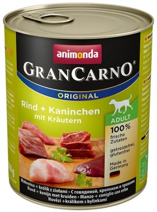 Animonda GranCarno Original Adult Rind Kaninchen Krautern Wołowina + Królik z Ziołami puszka 800g