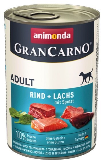 Animonda GranCarno Original Adult Rind Lachs Spinat Wołowina, Łosoś + Szpinak puszka 400g