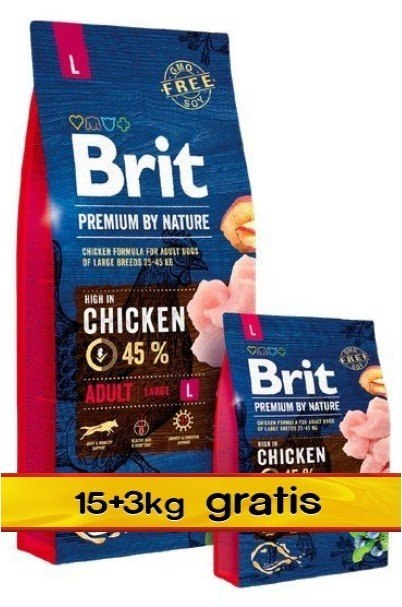 Brit Premium By Nature Adult L Large 18kg (15+3kg gratis)