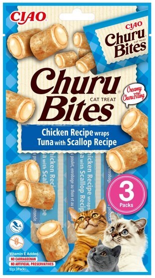 Inaba Ciao Cat Churu Bites Chicken Recipe Wraps Tuńczyk z przegrzebkami 30g