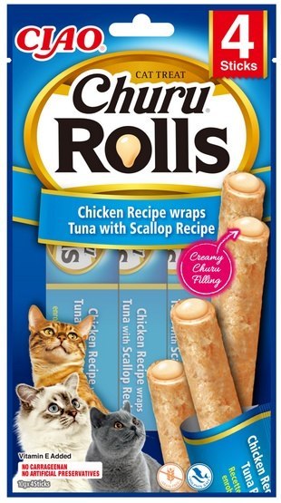 Inaba Ciao Cat Churu Rolls Chicken Wraps Tuńczyk i przegrzebki 40g