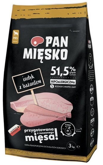 Pan Mięsko Karma sucha dla psa - indyk i bażant chrupki S 3kg