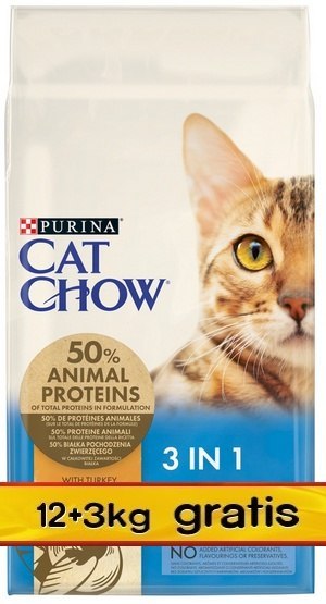 Purina Cat Chow 3in1 z indykiem 15kg (12+3kg gratis)