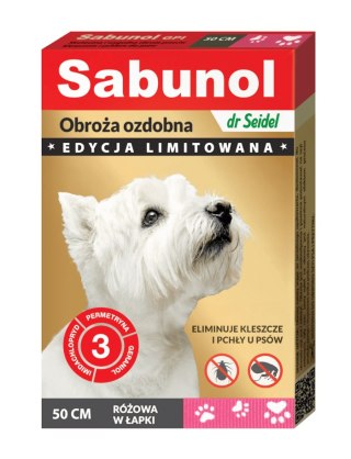 SABUNOL GPI obroża ozdobna różowa w łapki przeciw kleszczom i pchłom dla psów 50 cm