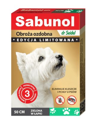 SABUNOL GPI obroża ozdobna zielona w łapki przeciw kleszczom i pchłom dla psów 50 cm