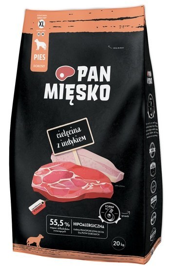 Pan Mięsko Karma sucha dla psa - cielęcina i indyk chrupki XL 20kg