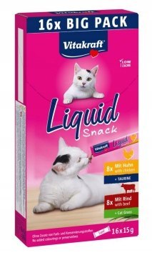 VITAKRAFT CAT LIQUID SNACK przysmak z kurczakiem i wołowiną 16sztuk