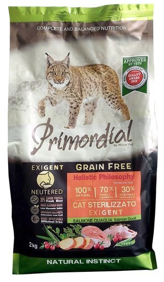 Primordial Cat Grain Free Neutered Exigent Salmon & Quail 2kg