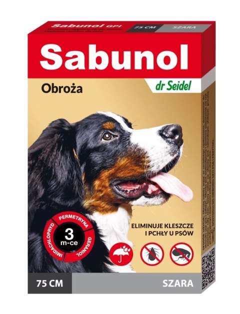 SABUNOL PLUS - obroża ozdobna biobójcza dla psa 75cm szara